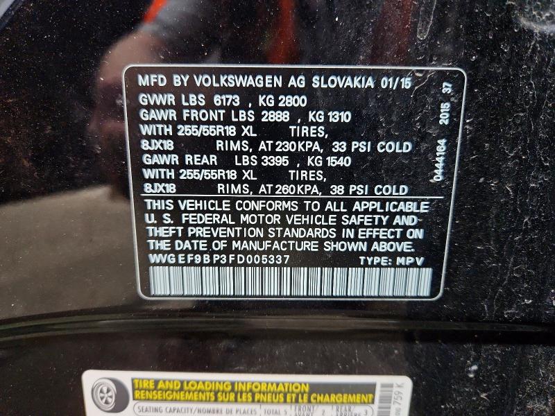 Aukcja sprzedaży 2015 Volkswagen Touareg, vin: WVGEF9BP3FD005337, numer aukcji: 51776626