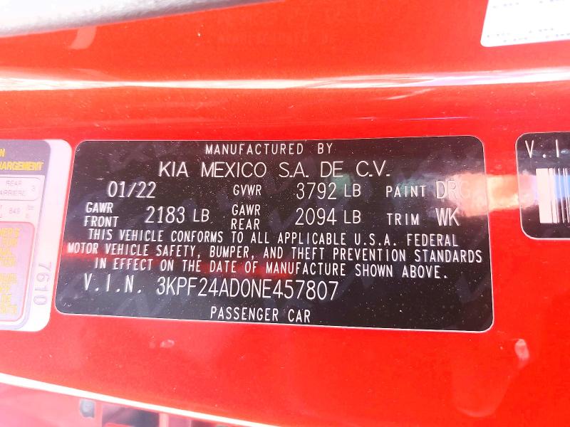 Продаж на аукціоні авто 2022 Kia Forte, vin: 3KPF24AD0NE457807, номер лоту: 54094106