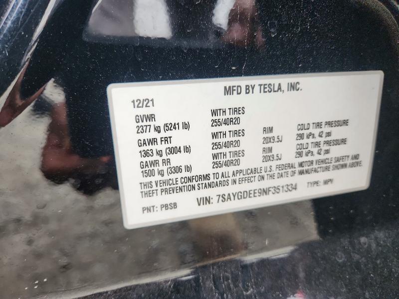 2022 Tesla Model Y მანქანა იყიდება აუქციონზე, vin: 7SAYGDEE9NF351334, აუქციონის ნომერი: 53256836