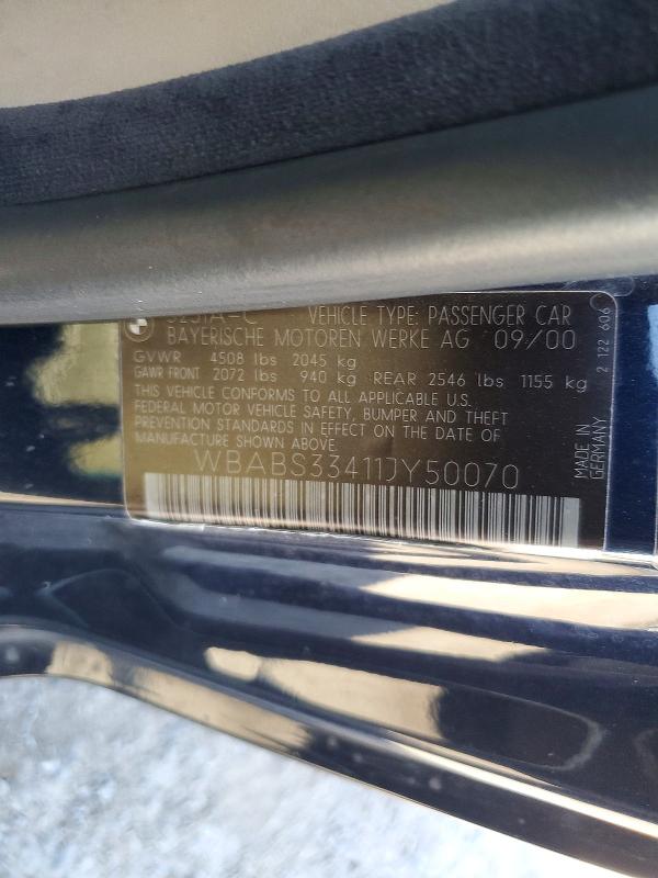 Продажа на аукционе авто 2001 Bmw 325, vin: WBABS33411JY50070, номер лота: 53474036
