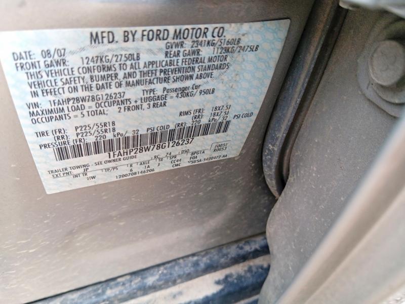 54480016 :رقم المزاد ، 1FAHP28W78G126237 vin ، 2008 Ford Taurus مزاد بيع