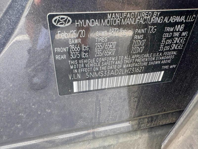 Продаж на аукціоні авто 2020 Hyundai Santa Fe, vin: 5NMS33AD2LH231621, номер лоту: 55247786