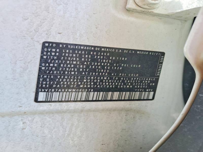 53887696 :رقم المزاد ، 3VV2B7AXXMM080578 vin ، 2021 Volkswagen Tiguan مزاد بيع