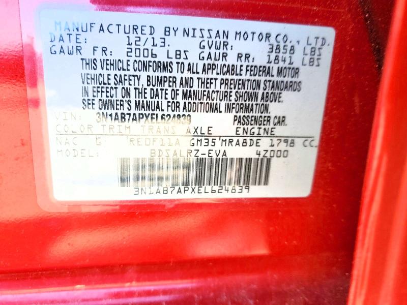 55545116 :رقم المزاد ، 3N1AB7APXEL624839 vin ، 2014 Nissan Sentra مزاد بيع