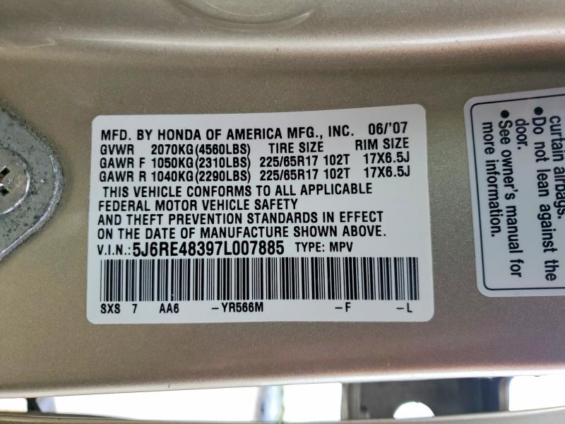 Продажа на аукционе авто 2007 Honda Cr-v, vin: 5J6RE48397L007885, номер лота: 54486006