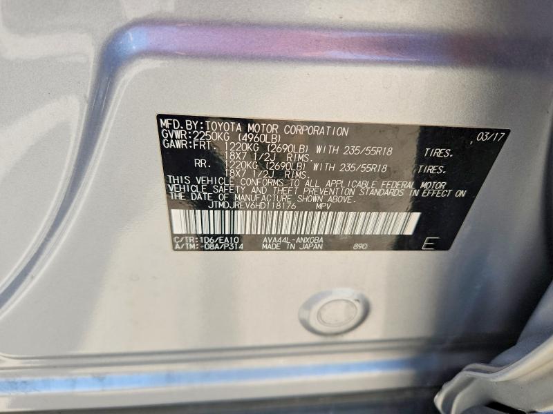 2017 Toyota Rav4 Hv მანქანა იყიდება აუქციონზე, vin: JTMDJREV6HD118176, აუქციონის ნომერი: 53635426