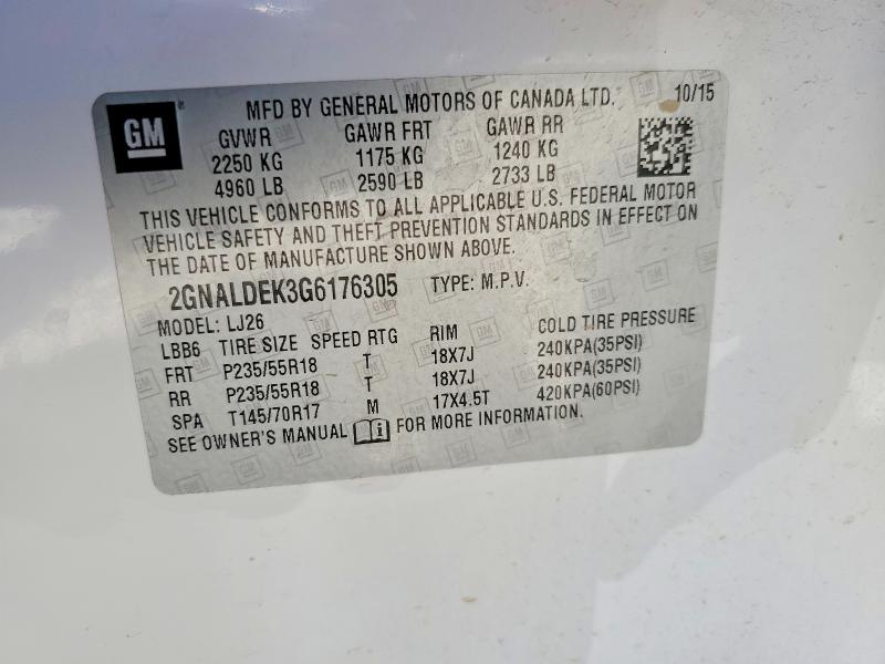 Продажа на аукционе авто 2016 Chevrolet Equinox, vin: 2GNALDEK3G6176305, номер лота: 52562746
