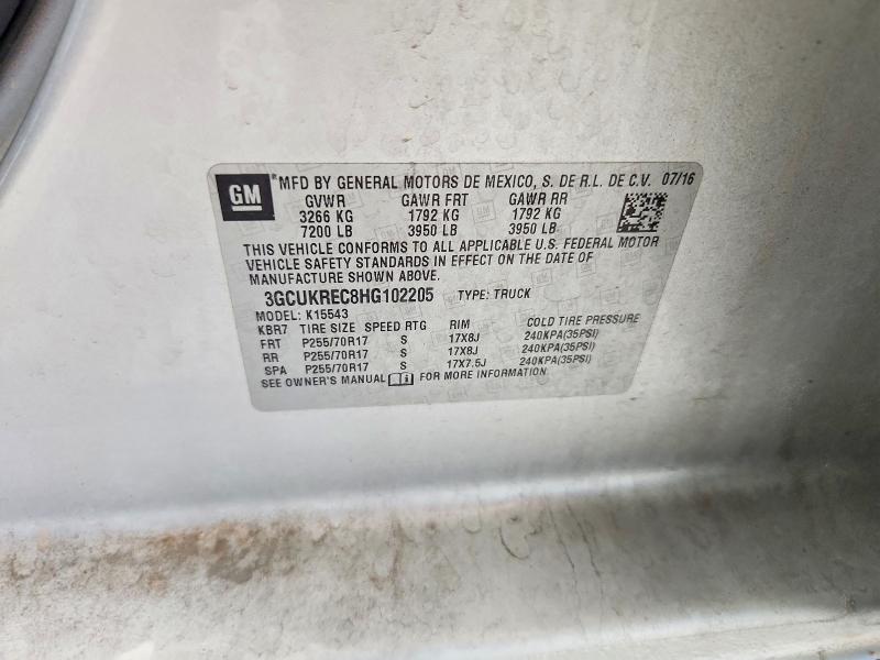 52598156 :رقم المزاد ، 3GCUKREC8HG102205 vin ، 2017 Chevrolet Silverado مزاد بيع