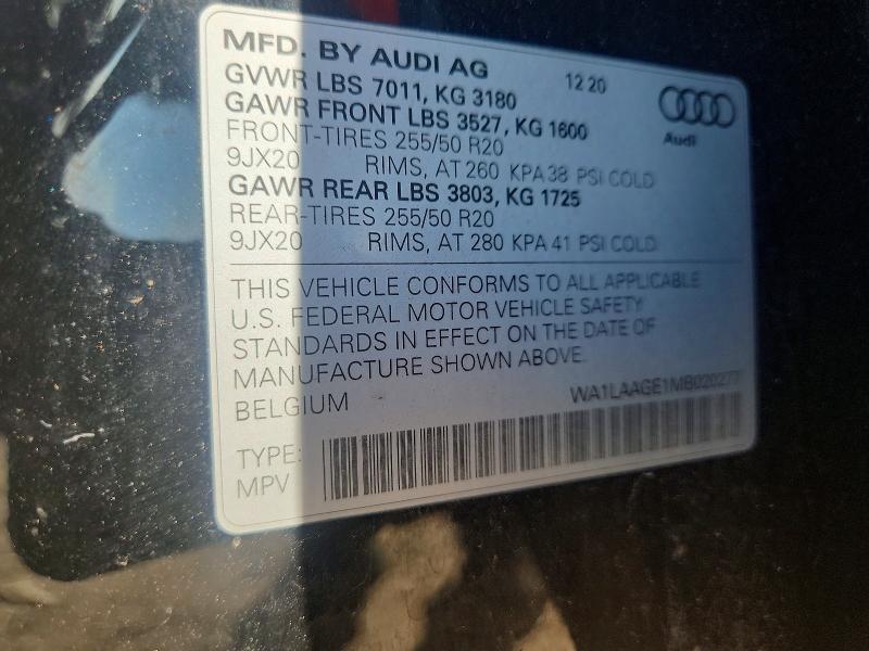 Продажа на аукционе авто 2021 Audi E-tron, vin: WA1LAAGE1MB020277, номер лота: 55243006