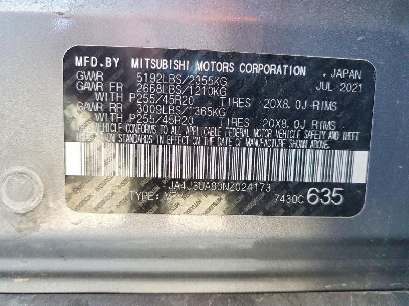 Aukcja sprzedaży 2022 Mitsubishi Outlander, vin: JA4J3UA80NZ024173, numer aukcji: 54080046