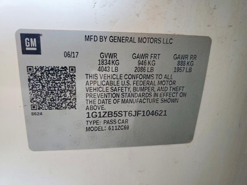 Продаж на аукціоні авто 2018 Chevrolet Malibu, vin: 1G1ZB5ST6JF104621, номер лоту: 53131166