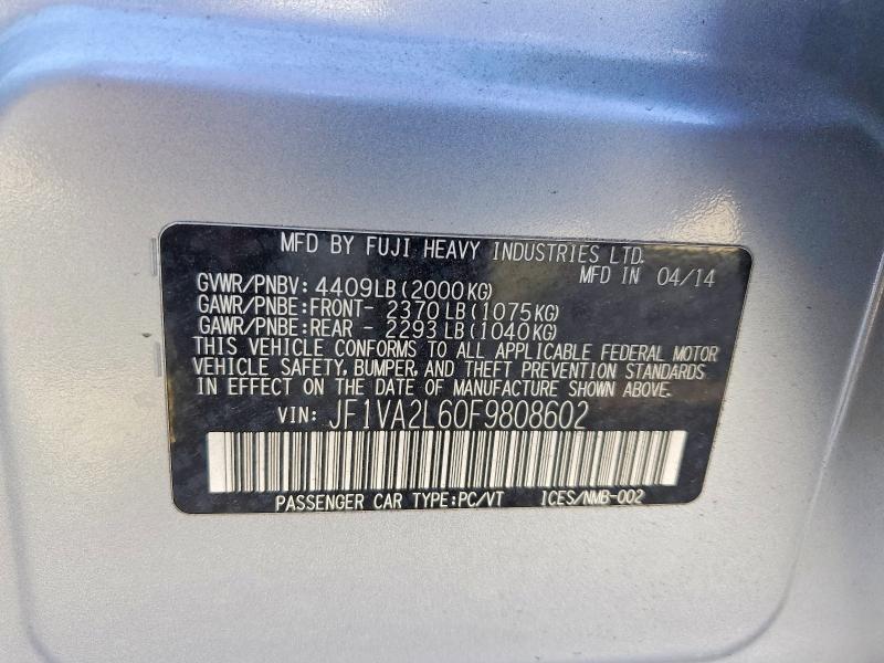 54754296 :رقم المزاد ، JF1VA2L60F9808602 vin ، 2015 Subaru Wrx مزاد بيع