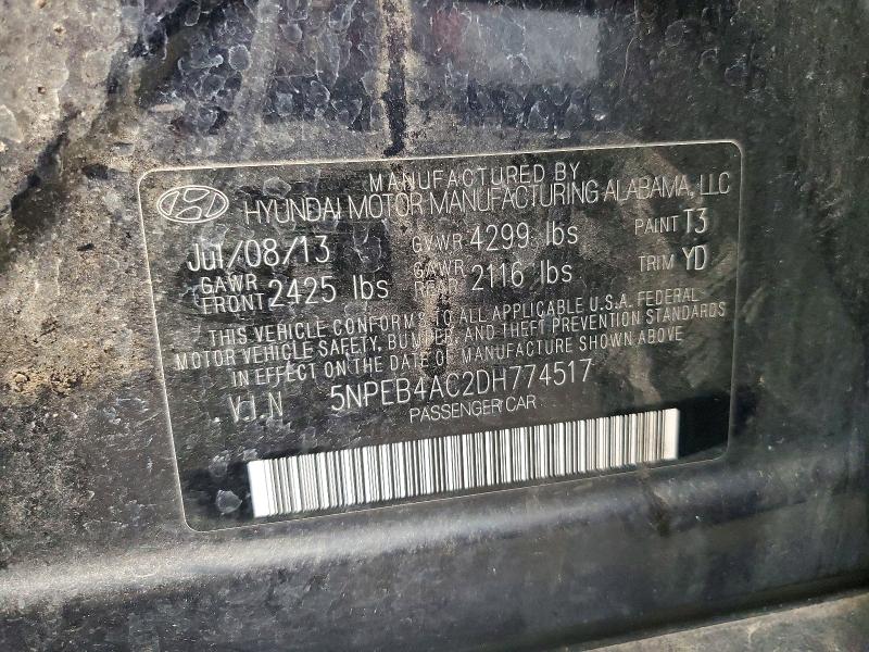 54943596 :رقم المزاد ، 5NPEB4AC2DH774517 vin ، 2013 Hyundai Sonata مزاد بيع
