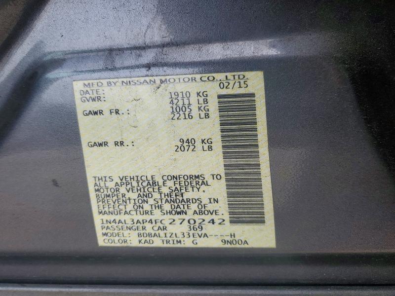 Продаж на аукціоні авто 2015 Nissan Altima, vin: 1N4AL3AP4FC270242, номер лоту: 52949686
