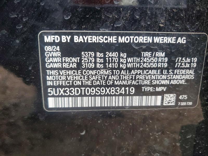2025 Bmw X4 მანქანა იყიდება აუქციონზე, vin: 5UX33DT09S9X83419, აუქციონის ნომერი: 54719776