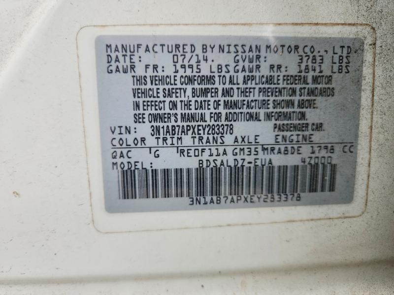2014 Nissan Sentra მანქანა იყიდება აუქციონზე, vin: 3N1AB7APXEY283378, აუქციონის ნომერი: 53358536