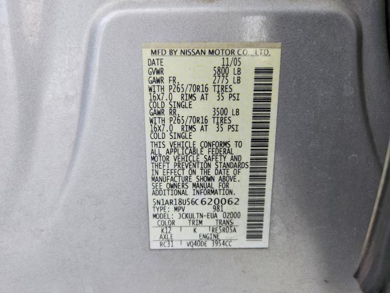 Продаж на аукціоні авто 2006 Nissan Pathfinder, vin: 5N1AR18U56C620062, номер лоту: 54014656