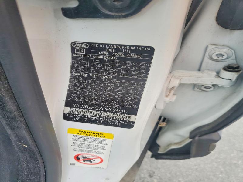 Продаж на аукціоні авто 2012 Land Rover Range Rover Evoque, vin: SALVR2BGXCH628891, номер лоту: 54331476