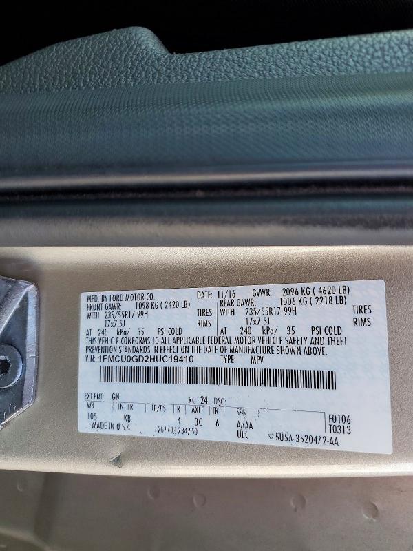 51451486 :رقم المزاد ، 1FMCU0GD2HUC19410 vin ، 2017 Ford Escape مزاد بيع