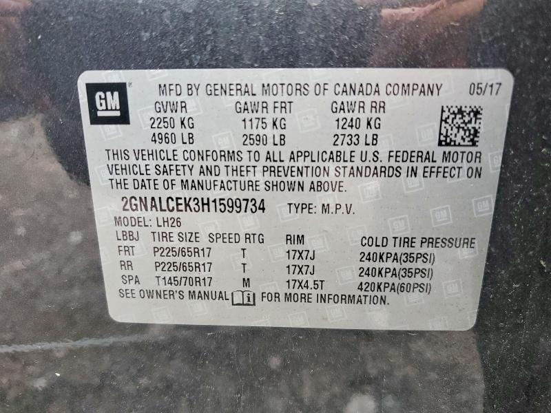 Продажа на аукционе авто 2017 Chevrolet Equinox, vin: 2GNALCEK3H1599734, номер лота: 54994946