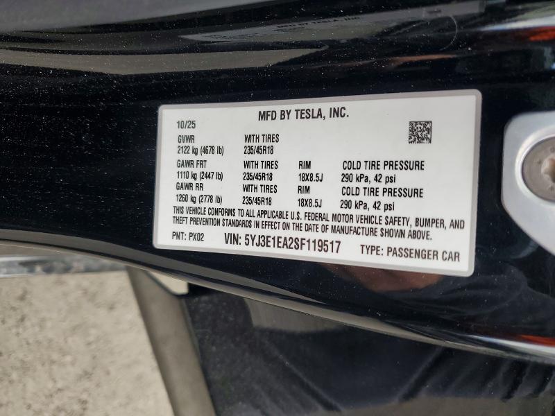 46778006 :رقم المزاد ، 5YJ3E1EA2SF119517 vin ، 2025 Tesla Model 3 مزاد بيع