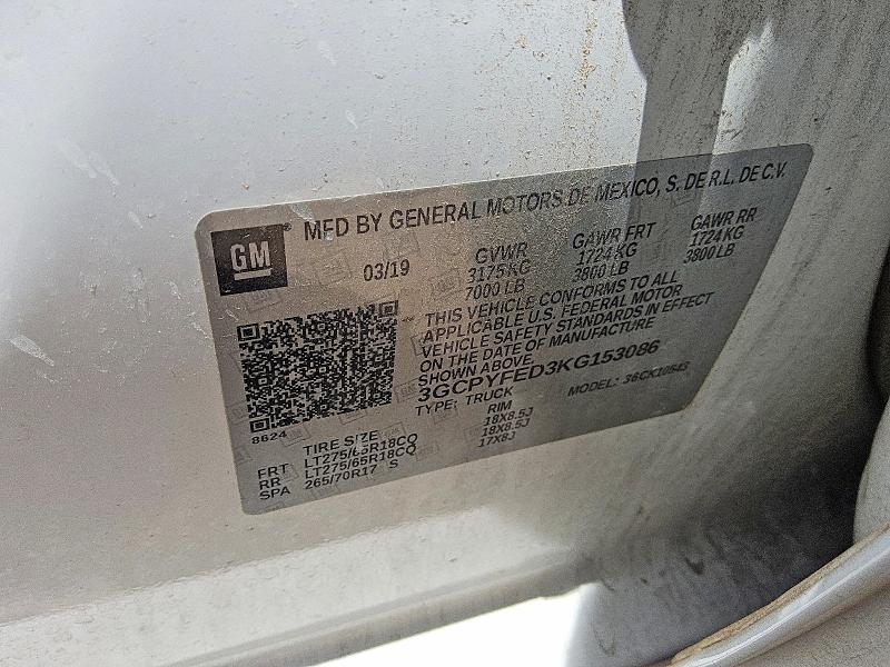 Продажа на аукционе авто 2019 Chevrolet Silverado, vin: 3GCPYFED3KG153086, номер лота: 52570556