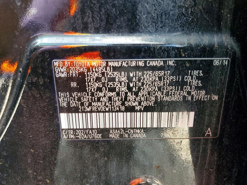 Aukcja sprzedaży 2014 Toyota Rav4, vin: 2T3WFREV0EW113418, numer aukcji: 55054676