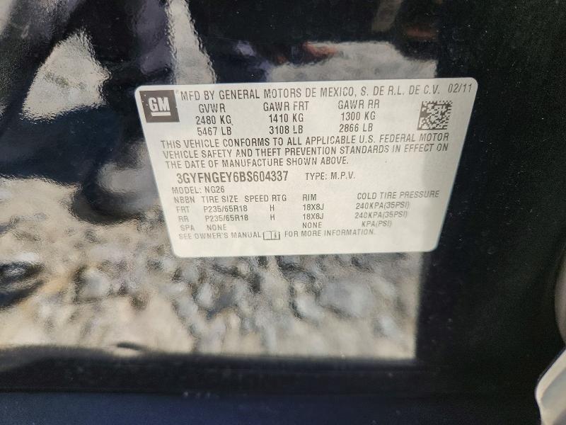 53514166 :رقم المزاد ، 3GYFNGEY6BS604337 vin ، 2011 Cadillac Srx مزاد بيع