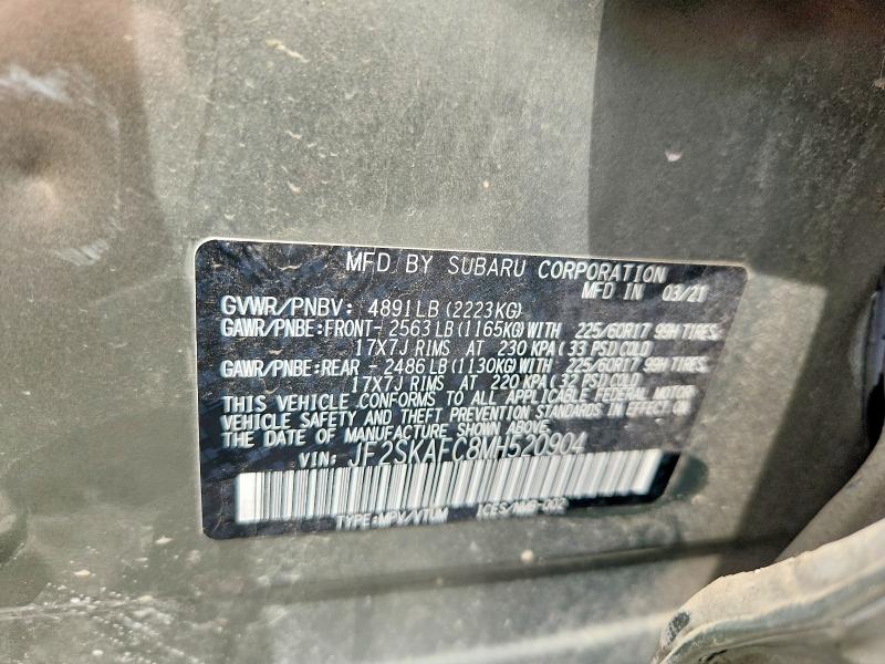 Продаж на аукціоні авто 2021 Subaru Forester, vin: JF2SKAFC8MH520904, номер лоту: 53320186