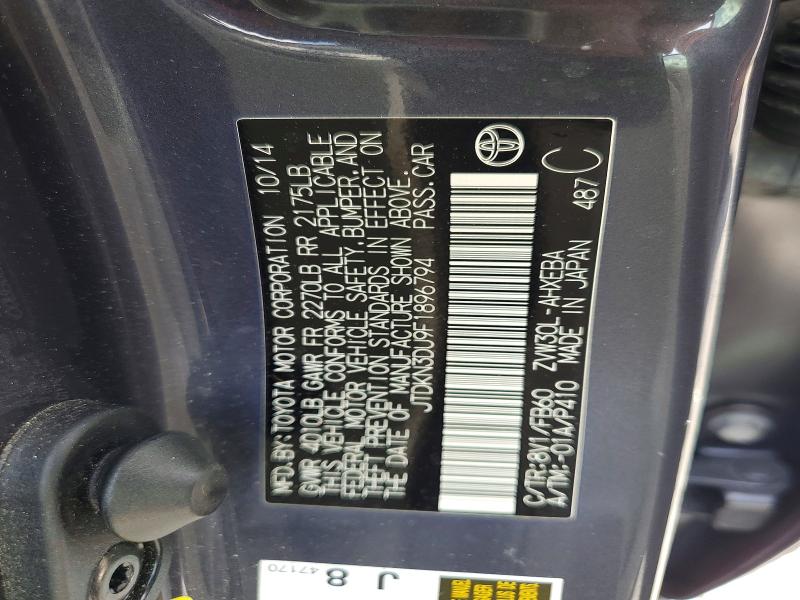 Aukcja sprzedaży 2015 Toyota Prius, vin: JTDKN3DU9F1896794, numer aukcji: 54521336