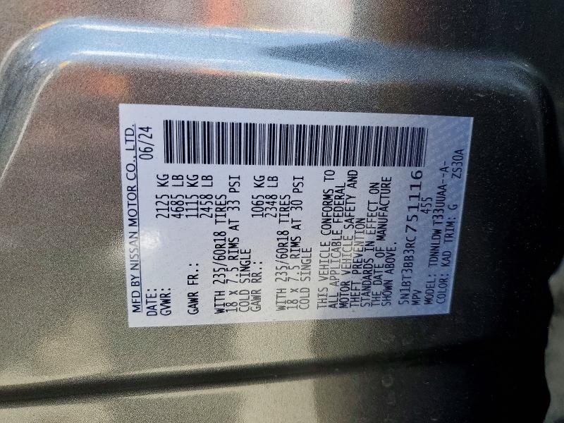 2024 Nissan Rogue მანქანა იყიდება აუქციონზე, vin: 5N1BT3BB3RC751116, აუქციონის ნომერი: 55125966
