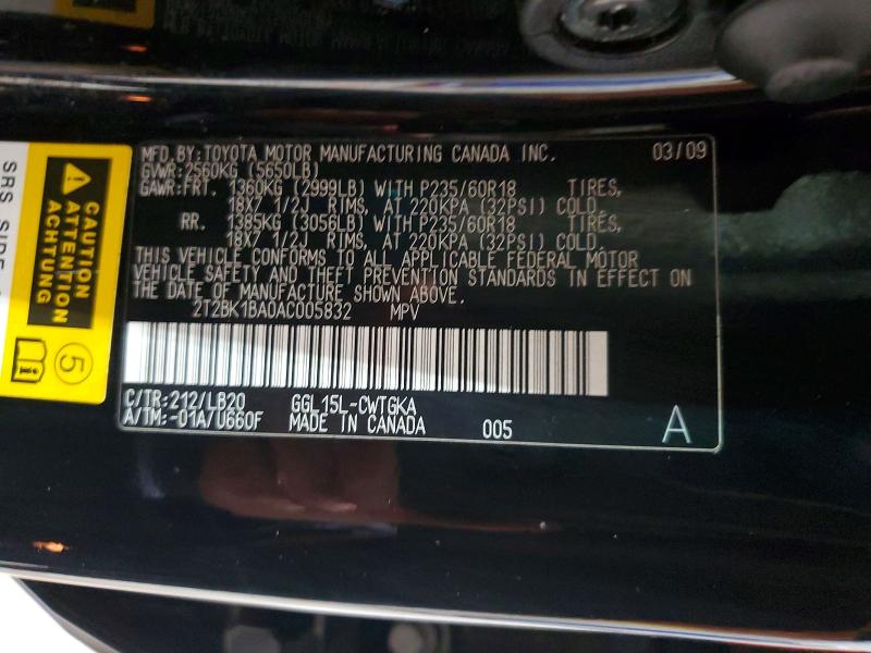 51976826 :رقم المزاد ، 2T2BK1BA0AC005832 vin ، 2010 Lexus Rx مزاد بيع