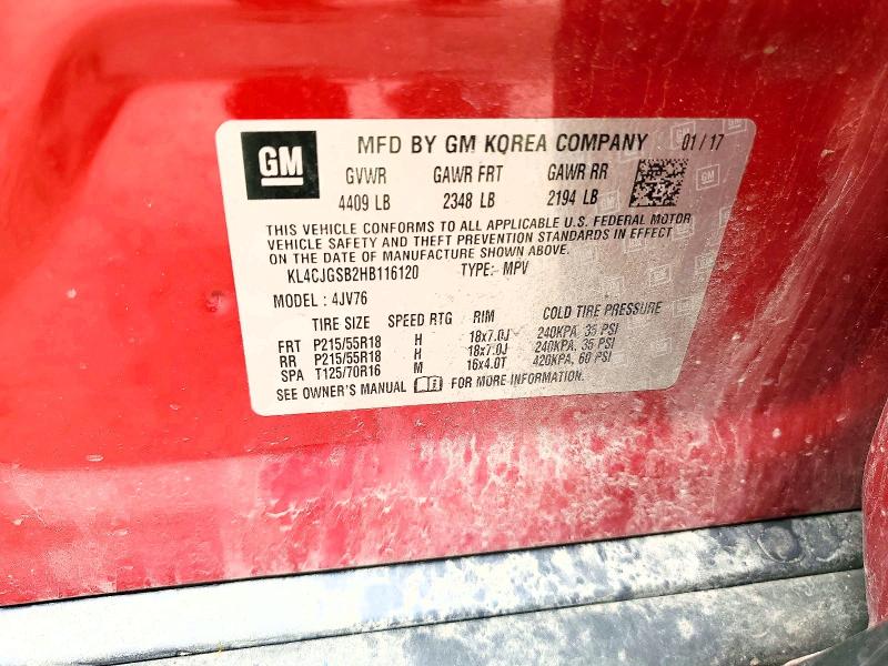 53005796 :رقم المزاد ، KL4CJGSB2HB116120 vin ، 2017 Buick Encore مزاد بيع