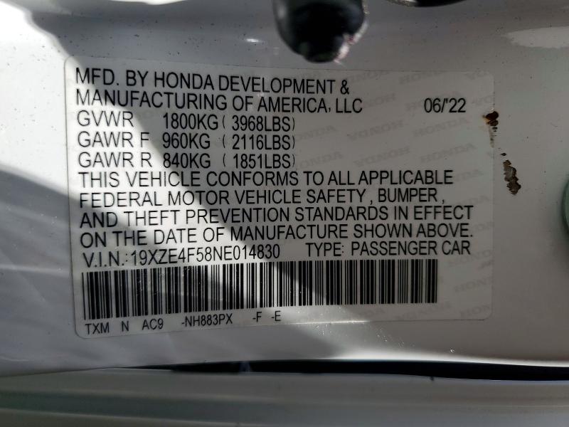 Aukcja sprzedaży 2022 Honda Insight, vin: 19XZE4F58NE014830, numer aukcji: 52538746