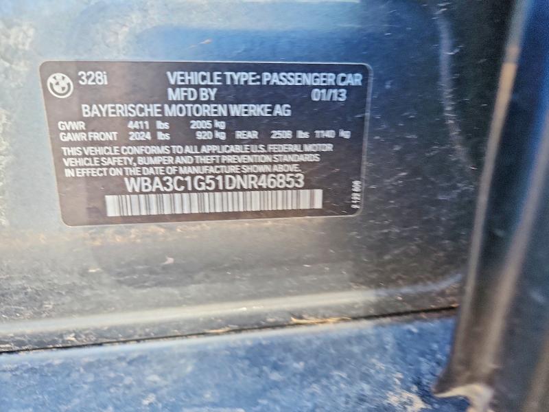 2013 Bmw 328 მანქანა იყიდება აუქციონზე, vin: WBA3C1G51DNR46853, აუქციონის ნომერი: 52000396