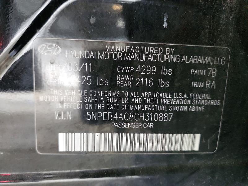 Aukcja sprzedaży 2012 Hyundai Sonata, vin: 5NPEB4AC8CH310887, numer aukcji: 55336916
