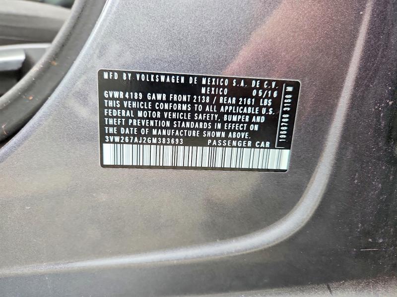 Aukcja sprzedaży 2016 Volkswagen Jetta, vin: 3VW267AJ2GM383693, numer aukcji: 52062036