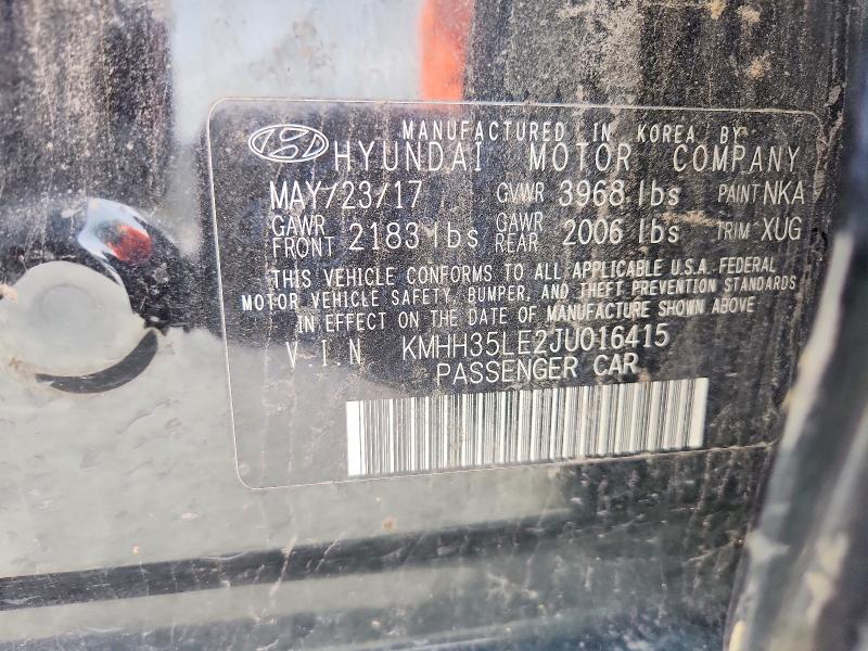 Продажа на аукционе авто 2018 Hyundai Elantra, vin: KMHH35LE2JU016415, номер лота: 51849816