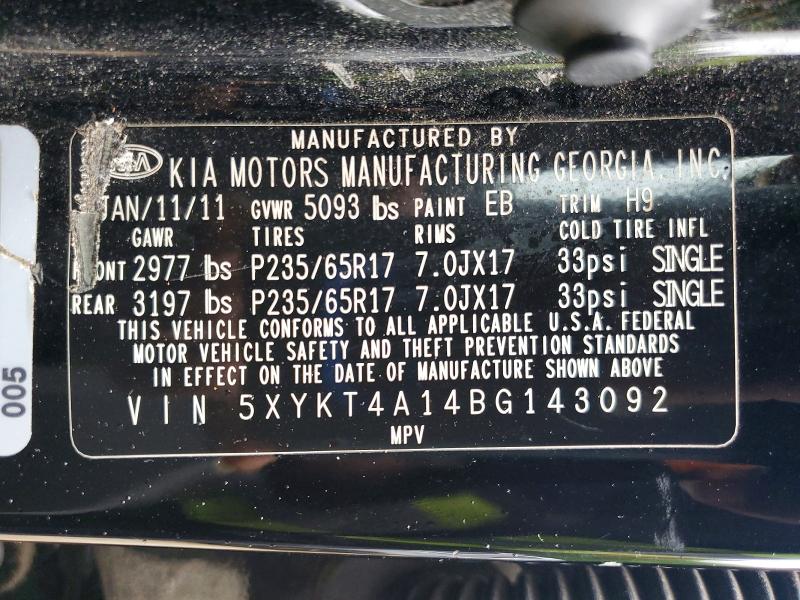 Продаж на аукціоні авто 2011 Kia Sorento, vin: 5XYKT4A14BG143092, номер лоту: 52435016