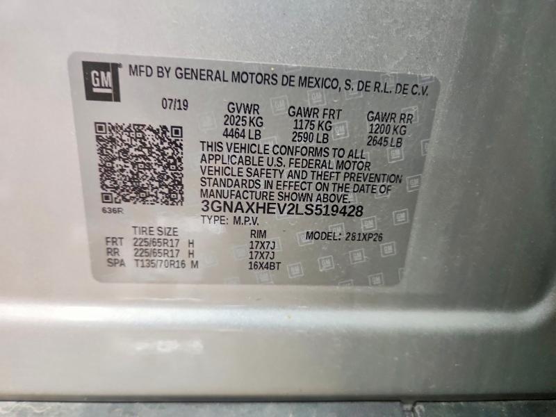 Aukcja sprzedaży 2020 Chevrolet Equinox, vin: 3GNAXHEV2LS519428, numer aukcji: 52713816