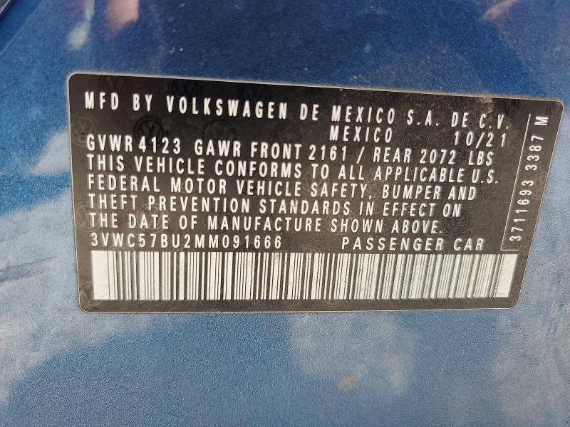 Aukcja sprzedaży 2021 Volkswagen Jetta, vin: 3VWC57BU2MM091666, numer aukcji: 53405696