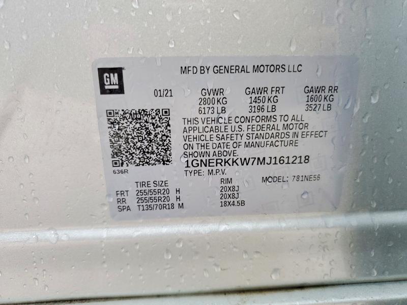 52219476 :رقم المزاد ، 1GNERKKW7MJ161218 vin ، 2021 Chevrolet Traverse مزاد بيع