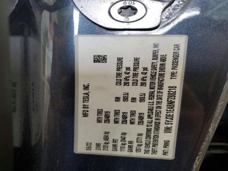 Продажа на аукционе авто 2022 Tesla Model 3, vin: 5YJ3E1EA8NF288218, номер лота: 55027496