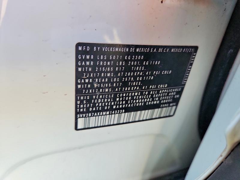 Aukcja sprzedaży 2021 Volkswagen Tiguan, vin: 3VV2B7AX8MM143239, numer aukcji: 52169066