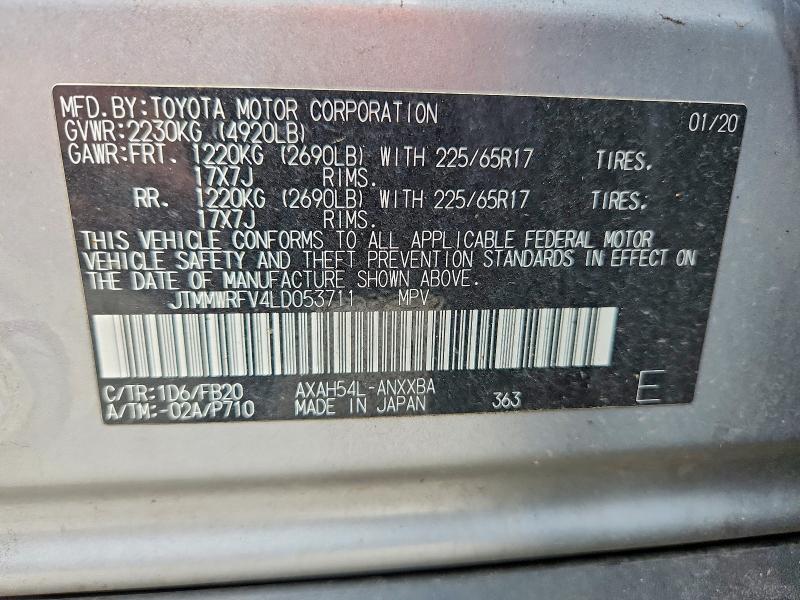53128816 :رقم المزاد ، JTMMWRFV4LD053711 vin ، 2020 Toyota Rav4 مزاد بيع