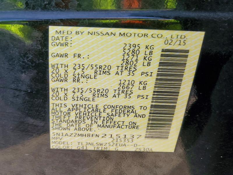 Aukcja sprzedaży 2015 Nissan Murano, vin: 5N1AZ2MH8FN215137, numer aukcji: 52306326