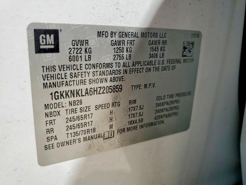 53723686 :رقم المزاد ، 1GKKNKLA6HZ205859 vin ، 2017 Gmc Acadia مزاد بيع