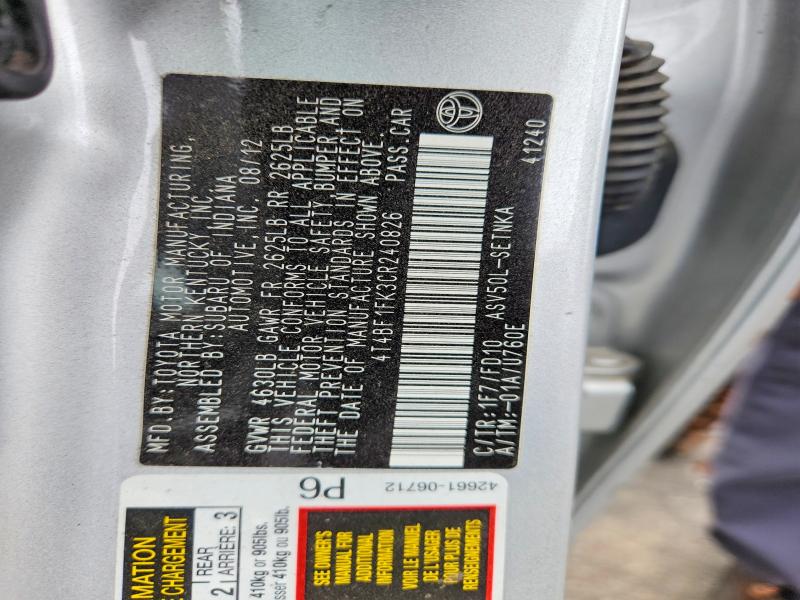 Продажа на аукционе авто 2012 Toyota Camry, vin: 4T4BF1FK3CR240826, номер лота: 52392596