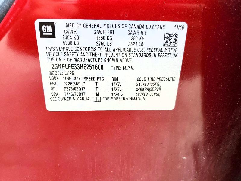 Aukcja sprzedaży 2017 Chevrolet Equinox, vin: 2GNFLFE33H6251600, numer aukcji: 52941796