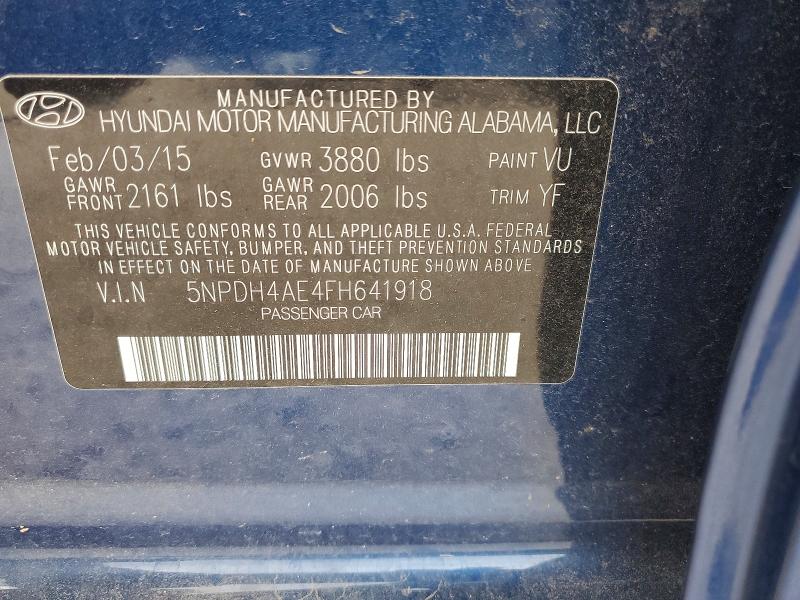 2015 Hyundai Elantra მანქანა იყიდება აუქციონზე, vin: 5NPDH4AE4FH641918, აუქციონის ნომერი: 54157166
